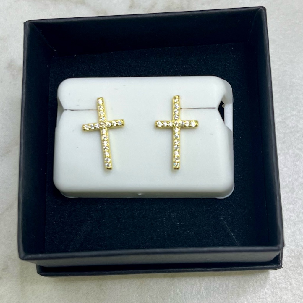18k Gold Over 925 Sterling Silver Cross Stud Screwback Earrings 200 Retail 98$